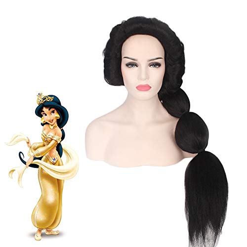 GUANBBD Cosplay Perücke-Anime Prinzessin Jasmin Perücke Cosplay Kostüm Aladdin und die magische Lampe Frauen lange schwarze hitzebeständige synthetische Haarperücken Jasmin von GUANBBD