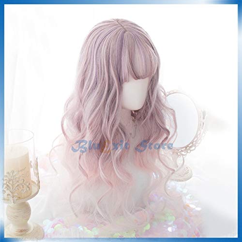 GUANBBD Cosplay Perücke-Gemischte rosa Beige Lolita Perücke Harajuku lange lockige süße niedliche synthetische Haar Pony Erwachsene Mädchen Cosplay Dailywear Perücke nur von GUANBBD