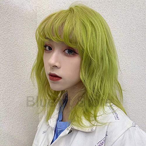 GUANBBD Cosplay Perücke-Harajuku Cool Green Lolita Perücke Frauen Kurzes lockiges Haar Synthetische Fransen Pony Adult Chic Girls Cosplay Daily Wear von GUANBBD