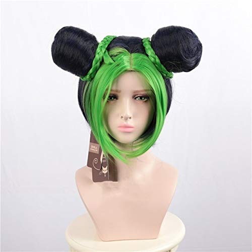 GUANBBD Cosplay Perücke-JoJos bizarres Abenteuer Jolyne Cujoh Kujo Cosplay Perücke Grüne Brötchen Zöpfe Rot Gelb Blau Perücke JoJo no Kimyou na Bouken Synthetisches Grün von GUANBBD