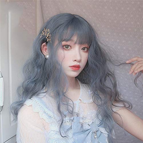 GUANBBD Cosplay Perücke-Lolita Cute Blue Wave Perücke mit Pony für Frauen Lange hitzebeständige synthetische Haar Party Cosplay Perücken+Perücke Kappe M35 von GUANBBD