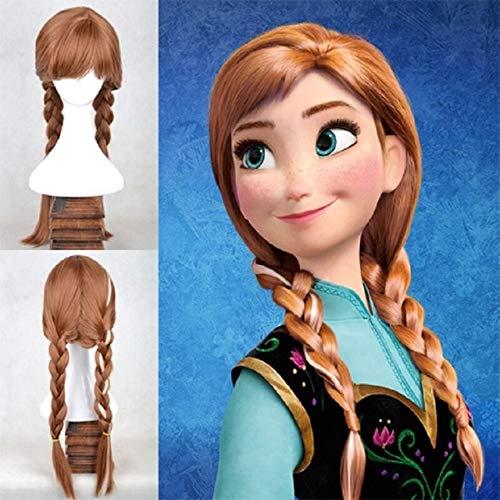 GUANBBD Cosplay Perücke-Prinzessin Anna Elsa Cosplay Perücken für Frauen Mädchen Lang Gerade 70cm Zwei Zöpfe Hitzebeständig Synthetische Anime Film Perücke Anna von GUANBBD