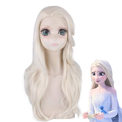 GUANBBD Cosplay Perücke-Prinzessin Elsa Beige Lange gewellte Perücke Cosplay Kostüm Frauen Hitzebeständige synthetische Haarperücken von GUANBBD