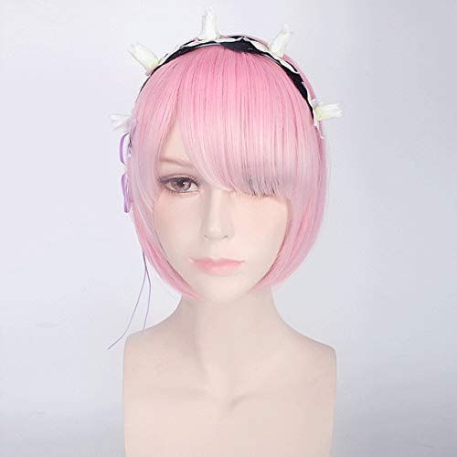 GUANBBD Cosplay Perücke-Re: Leben in einer anderen Welt von Zero Graduate Ram Rem Perücke Cosplay für Frauen Pink Blue Anime Straight Short Perücke Pink One Set von GUANBBD