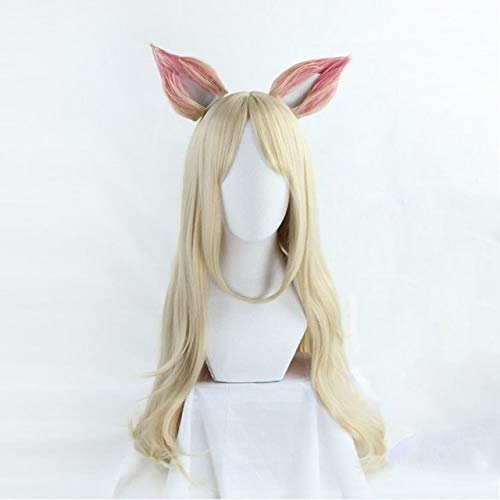 GUANBBD Cosplay Perücke-Spielcharakter K/DA Ahri Lange Perücke Mit Ohr Cosplay Kostüm KDA Hitzebeständiges Kunsthaar Frauen Party Cosplay Perücken Perücke Mit Ohr von GUANBBD