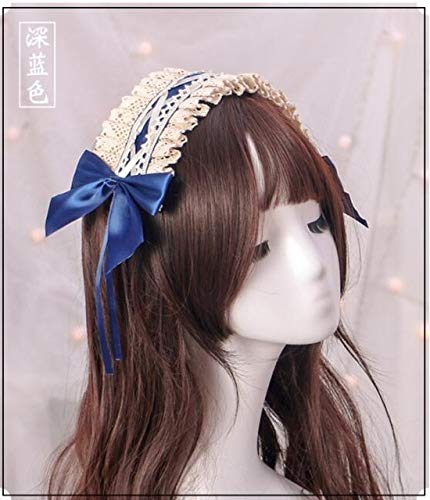 GUANBBD Cosplay Perücke-Süße Lolita Haarschmuck Haarband Haarnadel Spitze Accessoire Cosplay Perücke Rosa Lila Rot Blau Süße Lolita Cosplay Mädchen Frauen dunkelblau von GUANBBD