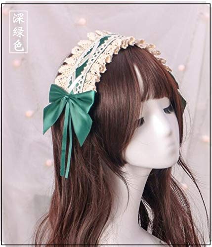 GUANBBD Cosplay Perücke-Süße Lolita Haarschmuck Haarband Haarnadel Spitze Accessoire Cosplay Perücke Rosa Lila Rot Blau Süße Lolita Cosplay Mädchen Frauen dunkelgrün von GUANBBD