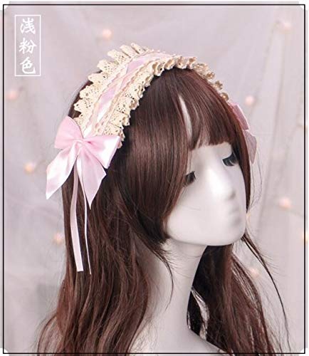 GUANBBD Cosplay Perücke-Süße Lolita Haarschmuck Haarband Haarnadel Spitze Accessoire Cosplay Perücke Rosa Lila Rot Blau Süße Lolita Cosplay Mädchen Frauen hellrosa von GUANBBD