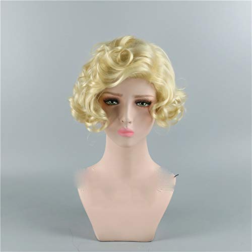 GUANBBD Cosplay Perücke-Wie Marilyn Monroe Frauen Afro Retro Blonde kurze synthetische Cosplay Perücke Hochtemperatur Faser lockiges Haar Perücken von GUANBBD