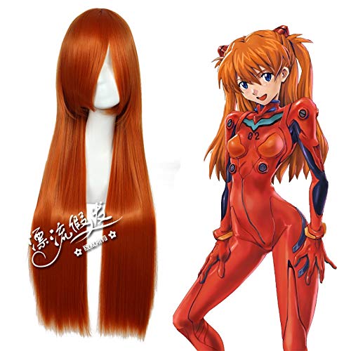 GUANBBD EVA Asuka Langley Soryu Cosplay Perücken für Frauen 80cm lang Gerade Gold Orange Hitzebeständig Synthetik Haar Perücke Weiblich Fake Hai von GUANBBD