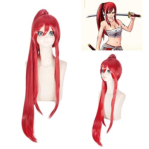 GUANBBD Fairy Tail Erza Scarlet für Frauen 100cm lang Gerade Hochwertige hitzebeständige Kunsthaarperücke Anime Cosplay Perücke Rot von GUANBBD