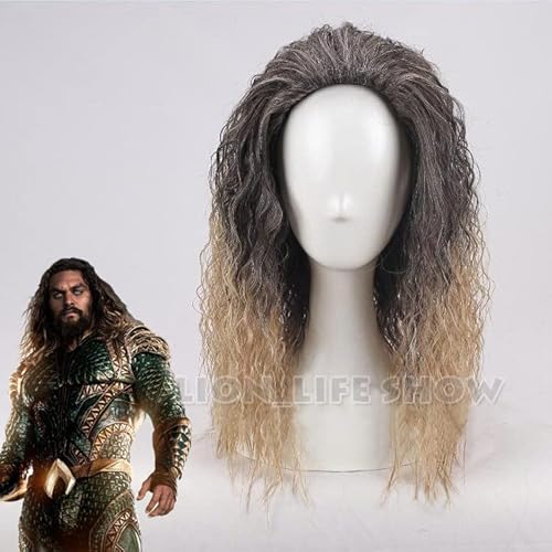 GUANBBD Film Justice League Aquaman Perücke Aquaman Rollenspiel Poseidon Haar Comic Cosplay Kostüm Perücken Momoa Aquaman von GUANBBD