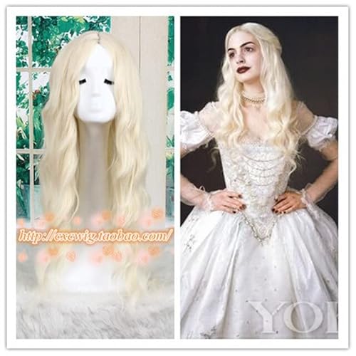 GUANBBD Halloween Alice im Wunderland Frauen Die weiße Königin Perücke Long Wavy Cosplay Hellblonde Perücke Bühne Rollenspiel Perücke Kostüme Einheitsgröße Hellgold von GUANBBD