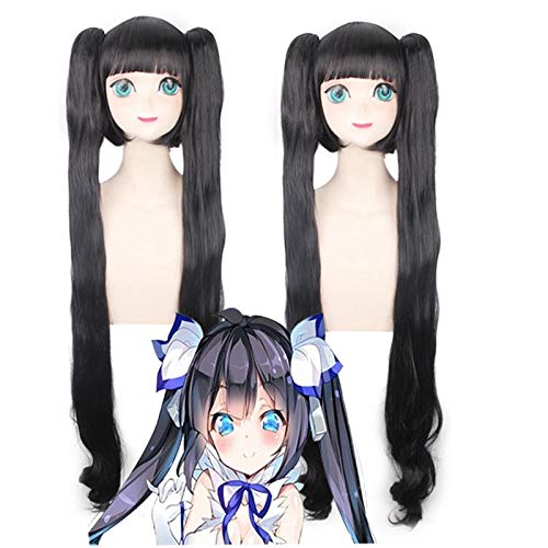 GUANBBD Ist es falsch zu versuchen, Mädchen in einem Verlies aufzunehmen Hestia Cosplay Perücken 120 cm langes glattes synthetisches Haar für Frauen Anime Schwarz von GUANBBD