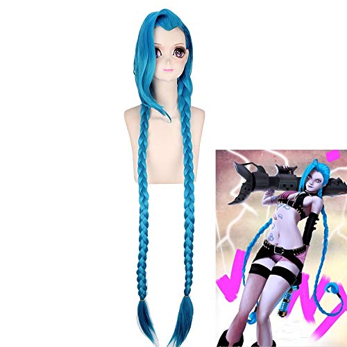 GUANBBD Jinx Blue Long Braid Perücke Cosplay Kostüm Frauen Hitzebeständige synthetische Haare Party Perücken von GUANBBD