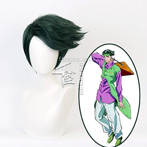 GUANBBD JoJos bizarres Abenteuer Rohan Kishibe Cosplay Perücke Rohan Kishibe grün gestylte Haarkostüme One Size grün von GUANBBD