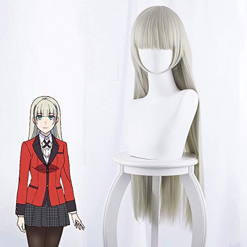 GUANBBD Kakegurui xx Momobami Ririka Cosplay Perücke 80cm langes glattes hitzebeständiges Kunsthaar für Frauen Anime Kostüm Party Perücke Grau Momobami Ririka von GUANBBD