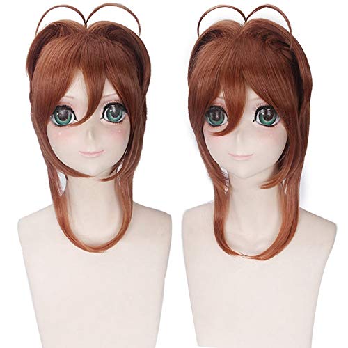 GUANBBD Kartenfänger Sakura Kinomoto Sakura Cosplay Perücken 45cm Mittellang für Frauen Mädchen Hochwertige synthetische Kunsthaarperücke von GUANBBD