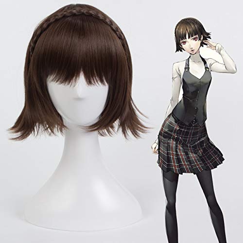 GUANBBD Kostenlose Haarkappe + Persona Makoto Niijima Cosplay Perücke Comic con P5 Mädchen Makoto Niijima e Haar Perücke Kostüme Frauen Lolita Perücke Einheitsgröße Makoto Niijima von GUANBBD