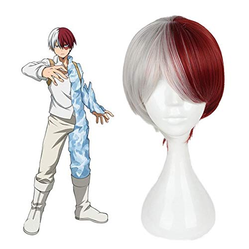 GUANBBD Mein Held Academia Todoroki Shoto Frauen Lange Perücke Cosplay Kostüm Boku kein Held Academia Rote und weiße Haare Halloween Party Perücken A. von GUANBBD