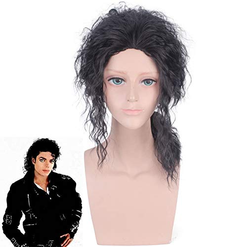 GUANBBD Michael Jackson Schwarze lockige Perücke Cosplay Kostüm Männer Frauen Hitzebeständige synthetische Haarperücken von GUANBBD