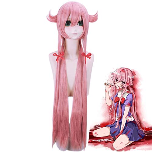 GUANBBD Mirai Nikki Gasai Yuno Rosa Lange Perücke 100CM Cosplay Kostüm Das Zukunftstagebuch Frauen Hitzebeständige synthetische Haarperücken Das Zukunftstagebuch von GUANBBD