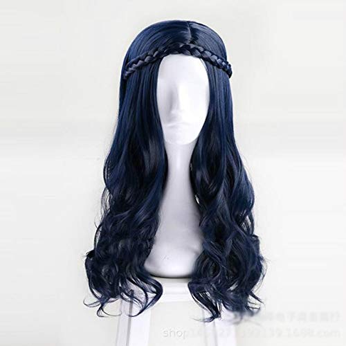 GUANBBD Nachkommen Evie Women Braid Blau Schwarz Gemischt Rosa Lila Farbe Langwelliges Kunsthaar Cosplay Volle Perücke Hitzebeständigkeit Faser Blau Schwarz Gemischt von GUANBBD