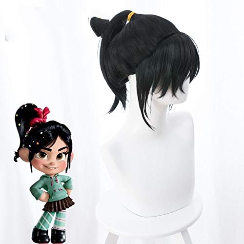 GUANBBD Ralph bricht das Internet Frauen Rollenspiel Vanellope von Schweetz Cosplay Perücke Vanellope schwarze Pferdeschwanz Haarkostüme One Size Vanellope von GUANBBD