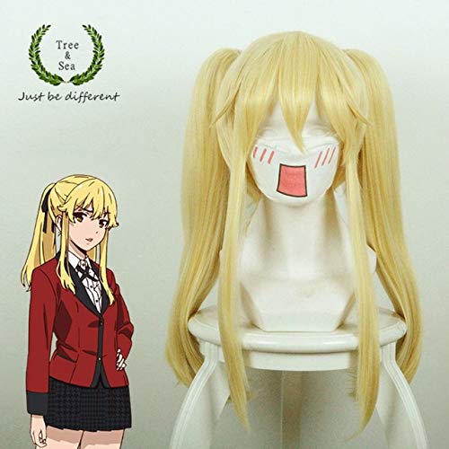 GUANBBD Tokyo Kakegurui Zwangsspieler Saotome Meari Cosplay Perücke Rollenspiel Saotome Meari gelbes Haar mit 2 Pferdeschwänzen One Size gelb von GUANBBD