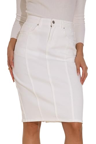 GUANYY Jeansrock für Damen, hohe Taille, knielang, schmale Passform, Bleistift-Stretch-Jeansrock, 3_Weiß, Groß GUANYY Jeansrock für Damen, hohe Taille, knielang, schmale Passform, Bleistift-Stretch-Jeansrock, 3_Weiß, Groß von GUANYY