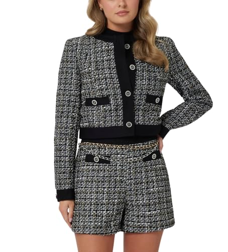 GUESS Damen Yvonne Mix Denim Tweed Jacke, Schwarz-weißer Bouclé, M GUESS Damen Yvonne Mix Denim Tweed Jacke, Schwarz-weißer Bouclé, M von GUESS