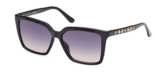 GUESS Damen GU0009901B55 Womens UV Protected Injected Sunglasses Sonnenbrille, Glänzendes Schwarz von GUESS