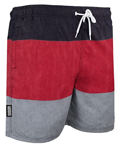 GUGGEN Mountain Badehose für Herren Schnelltrocknende Badeshorts 1604 mit Kordelzug Beachshorts Boardshorts Schwimmhose Männer mit Streifen Rot Schwarz XXL von GUGGEN Mountain