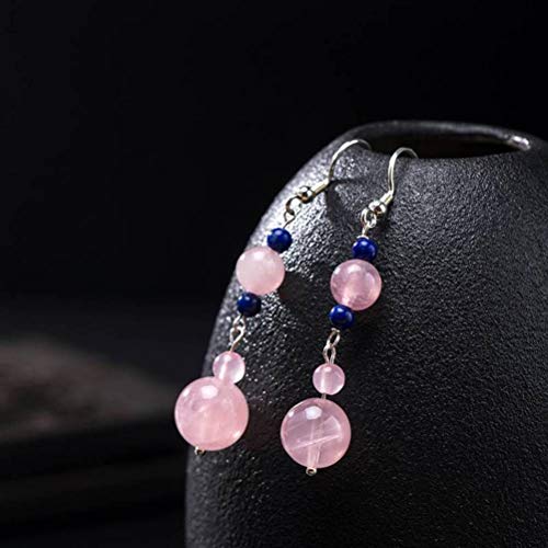 Ohrhänger für Damen, S925-Silber, natürlicher weißer Chalcedon, Pferd, rosa Lapislazuli, Kugelperlen-Ohrringe, Ohrringe im antiken Stil (rosa Lapislazuli, Einheitsgröße) von GUHPZA