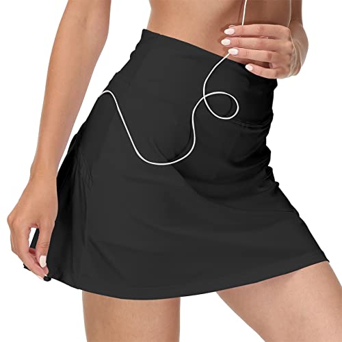 GUKOO Tennisrock Damen mit Kopfhörerbuchse Rock mit Hose Drunter Atmungslöcher in Shorts Sportrock High Waist für Tennis Golf von GUKOO