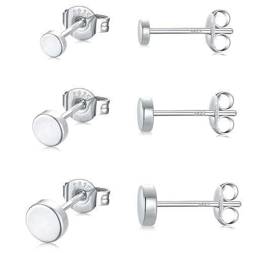 GULICX 3 Paar Silber Ohrstecker für Damen Herren Mädchen, Hypoallergen 925 Stering Silber Klein Rund Flach Ohrringe Set, Unisex Kleine Scheibe Sleeper Knorpel Tragus Ohrstecker, Größe: 3/4/5mm von GULICX