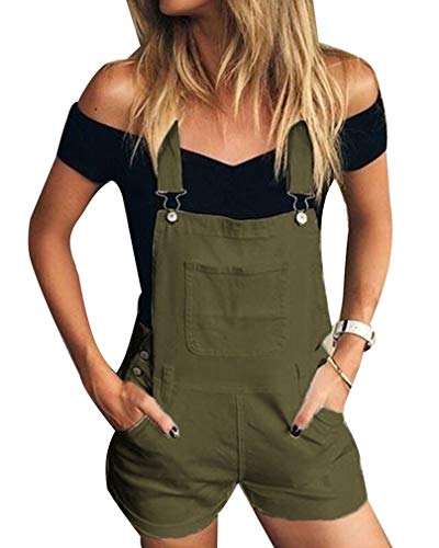 Damen Einfarbig Kurze Jeanshose Hot Pants Frauen Denim Latzhose Freizeit Arbeitshosen Overall Jumpsuit 5 Farben Grün XL von GUOCU