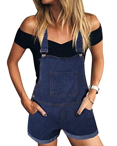 GUOCU Damen Einfarbig Kurze Jeanshose Hot Pants Frauen Denim Latzhose Freizeit Arbeitshosen Overall Jumpsuit 5 Farben Dunkelblau M von GUOCU