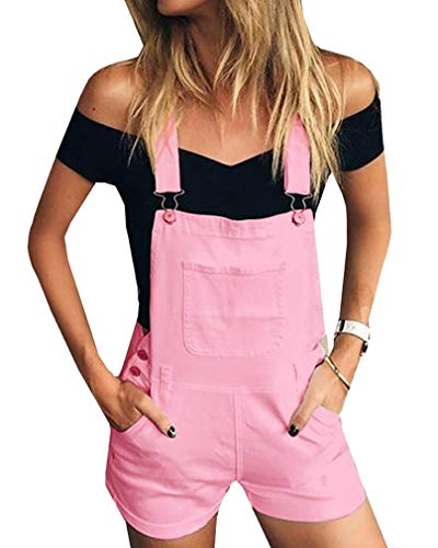 GUOCU Damen Einfarbig Kurze Jeanshose Hot Pants Frauen Denim Latzhose Freizeit Arbeitshosen Overall Jumpsuit 5 Farben Rosa S von GUOCU