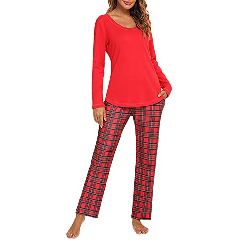 GUOCU Schlafanzug Damen Lang Winter Pyjama Set Langarm O-Aussschnitt Hausanzug Top Und Karierte Leopardenmuster Hose Weiche Zweiteiliger Sleepwear mit Kordelzug Und Seitentasche,Rot,XL GUOCU Schlafanzug Damen Lang Winter Pyjama Set Langarm O-Aussschnitt Hausanzug Top Und Karierte Leopardenmuster Hose Weiche Zweiteiliger Sleepwear mit Kordelzug Und Seitentasche,Rot,XL von GUOCU