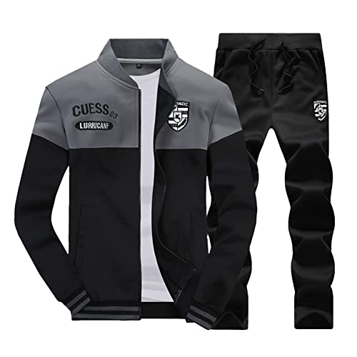 GUOCU Trainingsanzug Herren Sportanzug Jogginganzug Männer Langarm Sweatshirt Sweatjacke Ohne Kapuze und Sporthose Jogginghose Jogging Anzug Fitness Freizeitanzug Hausanzug 2-Teilig Stil E M von GUOCU