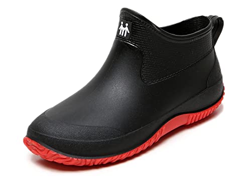 GURGER Gummistiefel Damen Kurz Regenstiefel Kurzschaft wasserdichte Gummistiefeletten Frauen rutschfest Regenstiefeletten Regenschuhe Schwarz Rot Größe 40 von GURGER