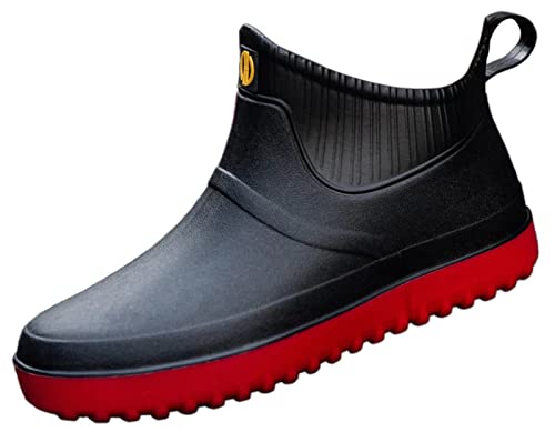 GURGER Gummistiefel Damen Herren Kurz Kurzschaft Regenstiefel Wasserdicht Gummistiefeletten Regenstiefeletten Männer Schwarz Rot Größe 39 von GURGER