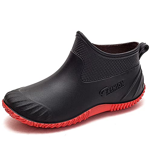 GURGER Gummistiefel Damen Kurz Regenschuhe Wasserdicht Gummistiefeletten Regenstiefel Rutschfest Gartenschuhe Schwarz Rot Größe 39 von GURGER