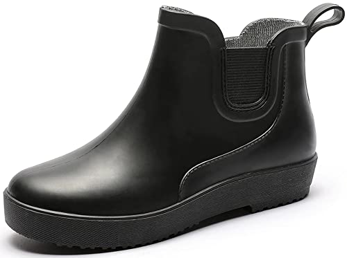 GURGER Gummistiefel Damen Kurz Regenstiefel Frauen Kurzschaft Wasserdicht Gummistiefeletten Chelsea Boots Wellington Schwarz Größe 39 von GURGER