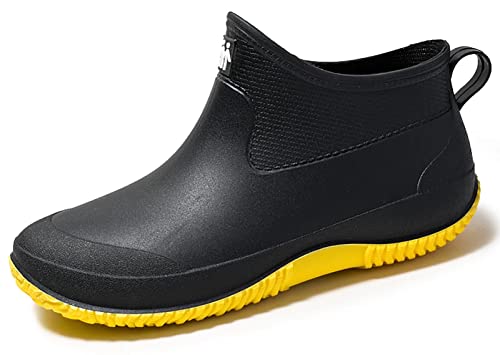 GURGER Gummistiefel Damen Kurz Regenstiefel Kurzschaft wasserdichte Gummistiefeletten Frauen rutschfest Regenstiefeletten Regenschuhe Schwarz Gelb Größe 42 von GURGER