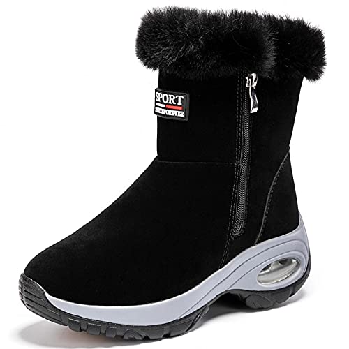 GURGER Schneestiefel Damen Wasserdicht Leder Winterstiefel Warm Gefüttert Frauen Stiefel Kurzschaft Rutschfeste Winterschuhe Schwarz Größe 41 von GURGER