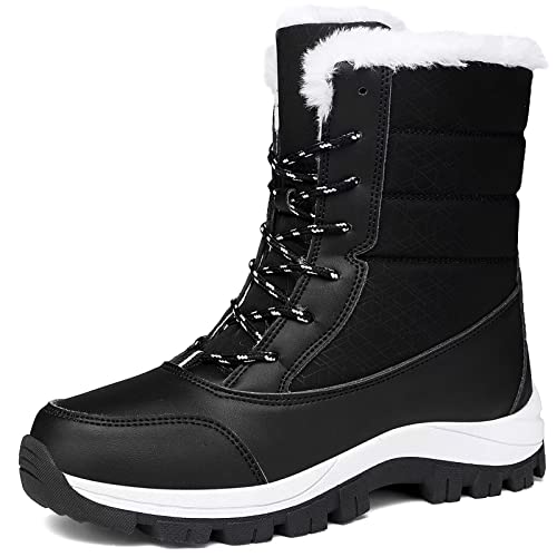 GURGER Schneestiefel Damen Winterstiefel Warme Gefüttert Stiefel Wasserdicht Winterschuhe Outdoor Winterboots Rutschfest Winter Boots Schwarz Größe 39 von GURGER