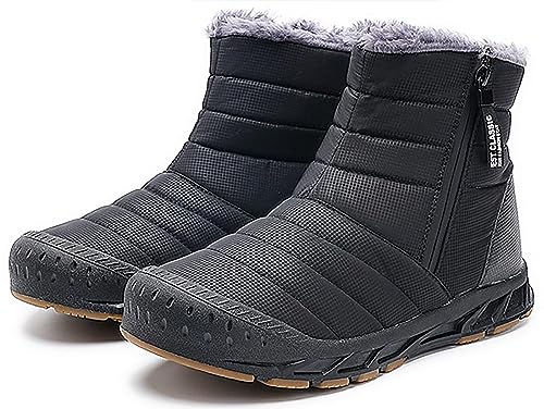 GURGER Winterstiefel Damen Herren Wasserdicht Gefüttert Warm Winterschuhe Winter Schneestiefel Männer Kurzschaft Stiefel Schwarz Größe 43 von GURGER