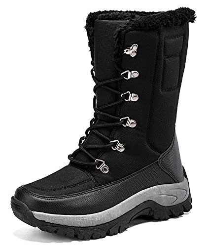 GURGER Winterstiefel Damen Wasserdicht Gefüttert Warm Schneestiefel Frauen Fell Bequem Winterschuhe Rutschfeste Winter Stiefel Schwarz Größe 38 von GURGER